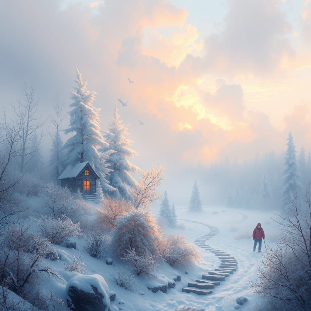 Ethereal Winter Wonderland with Feathers in Soft Focus