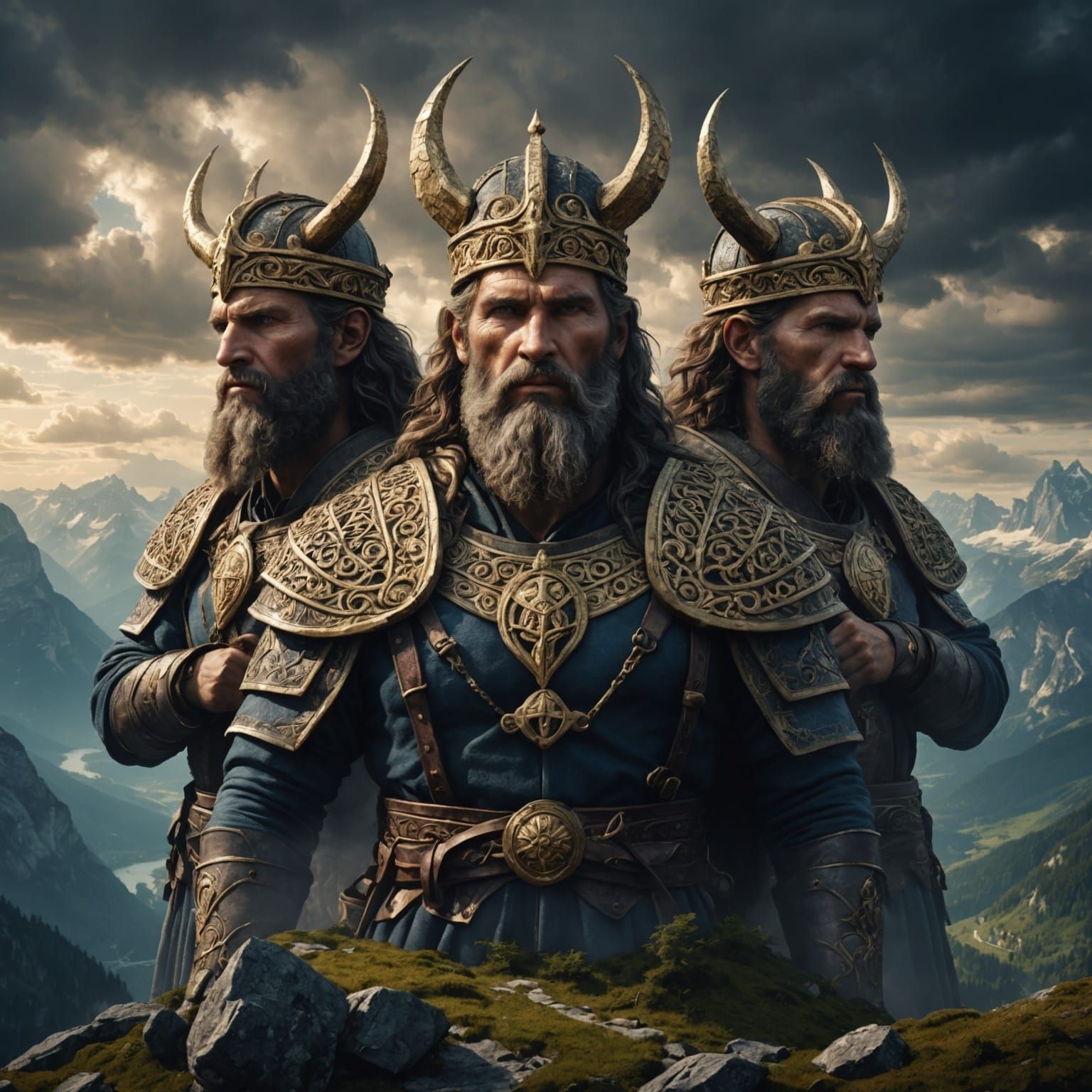 Epic Digital Painting of Three-Headed Slavic God Triglav