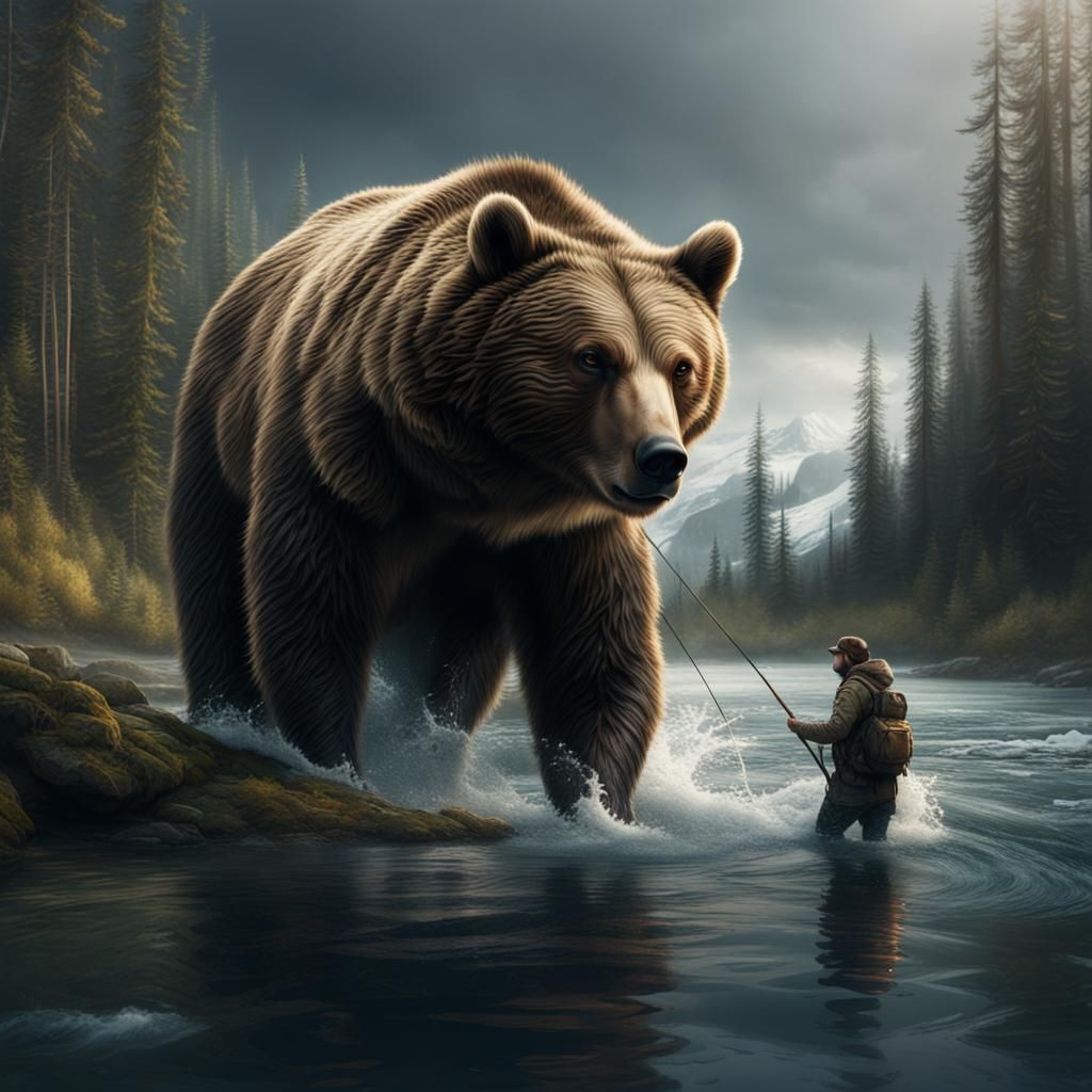Epic Cinematic Bear Fishing Digital Matte Painting