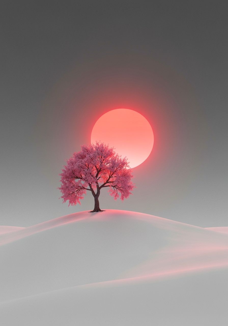 Sakura Tree on White Hill: Conceptual Photograph