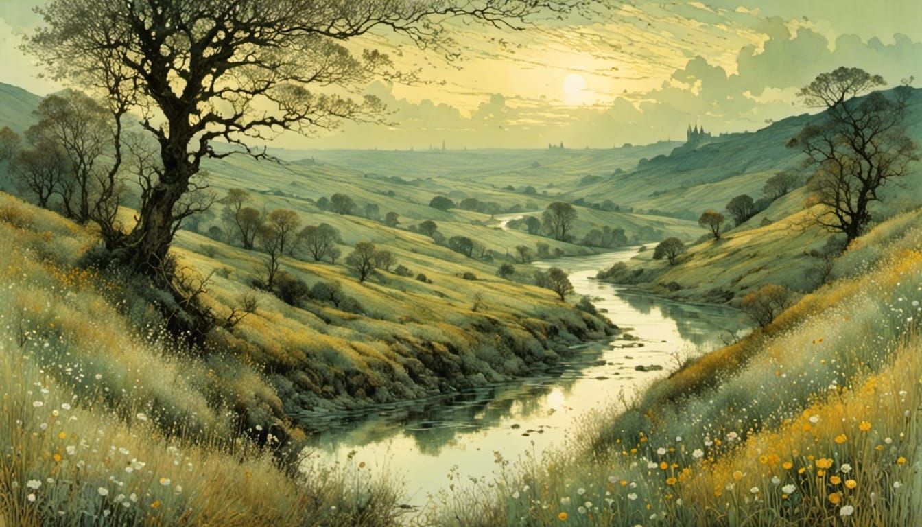 Luminous River Valley Landscape Painting