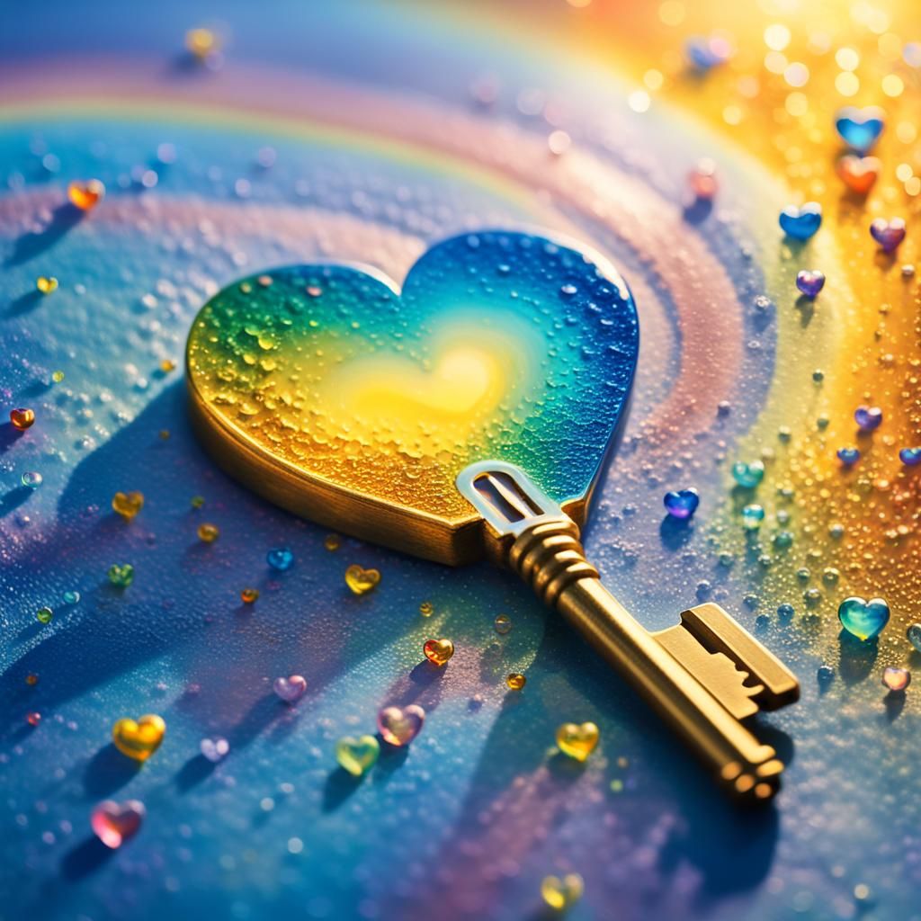 Surreal Rainbow Heart Unlocked in Dreamlike Oil Painting