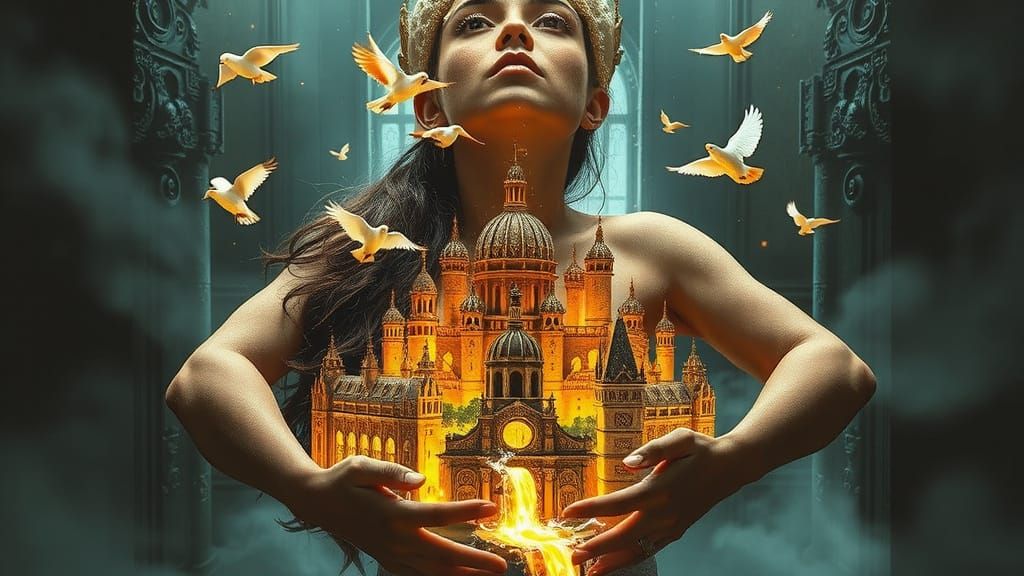 Surreal Woman Reveals Miniature City Within, Dreamlike Style