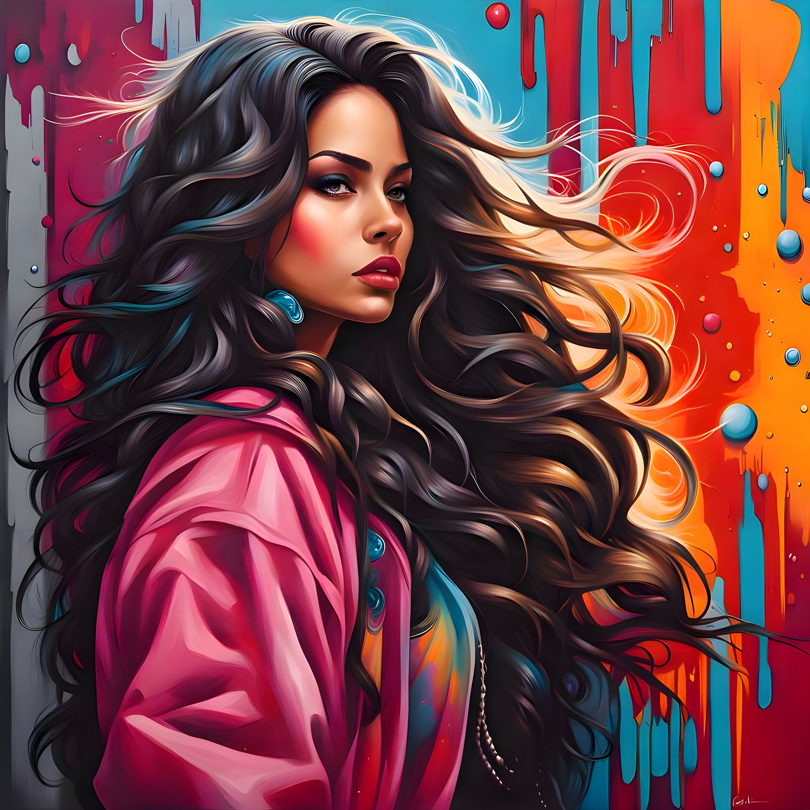 Vibrant Hispanic Girl in Dynamic Graffiti Art