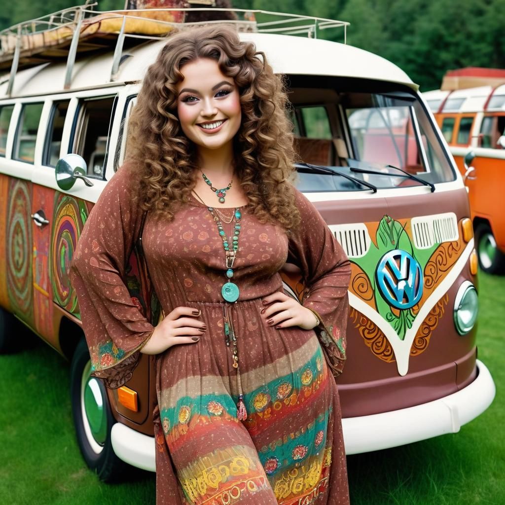 Curvy Woman in 60s Hippie Style
