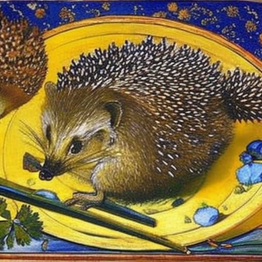 Hedgehog Cooking Goulash in Holbein Mondrian Van Gogh Style
