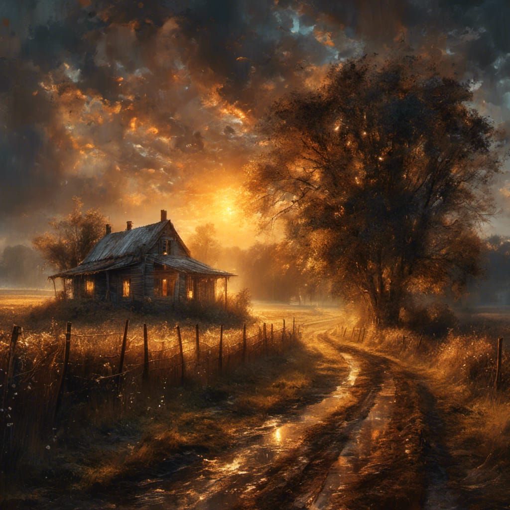 Country Road Sunrise: Exquisite Painting