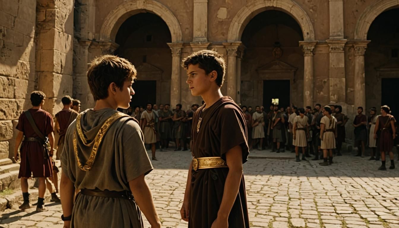 Bullying Scene in Ancient Rome: Cinematic Film Still