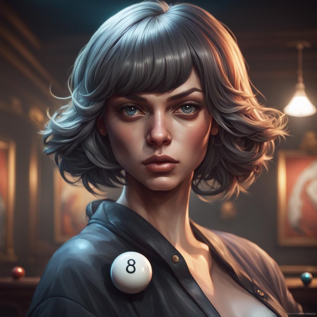 Detailed 8-Ball Portrait in Hyperrealistic Style