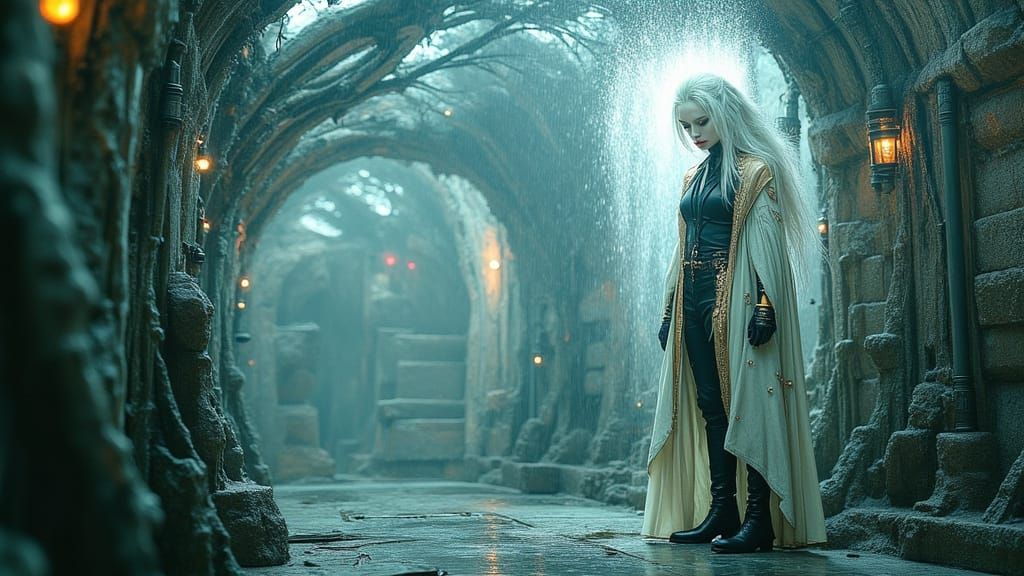 Mystical Scientist in Futuristic Lab, Cyberpunk & Magical Re...