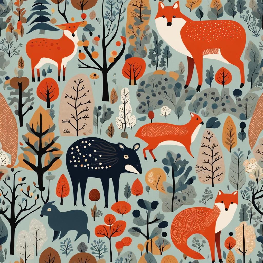 Scandinavian folk art woodland creatures