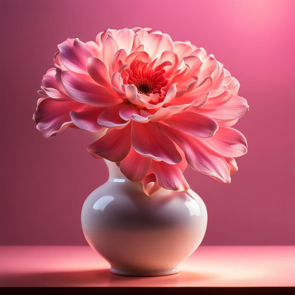 Hyperrealistic Pink Flower in White Vase