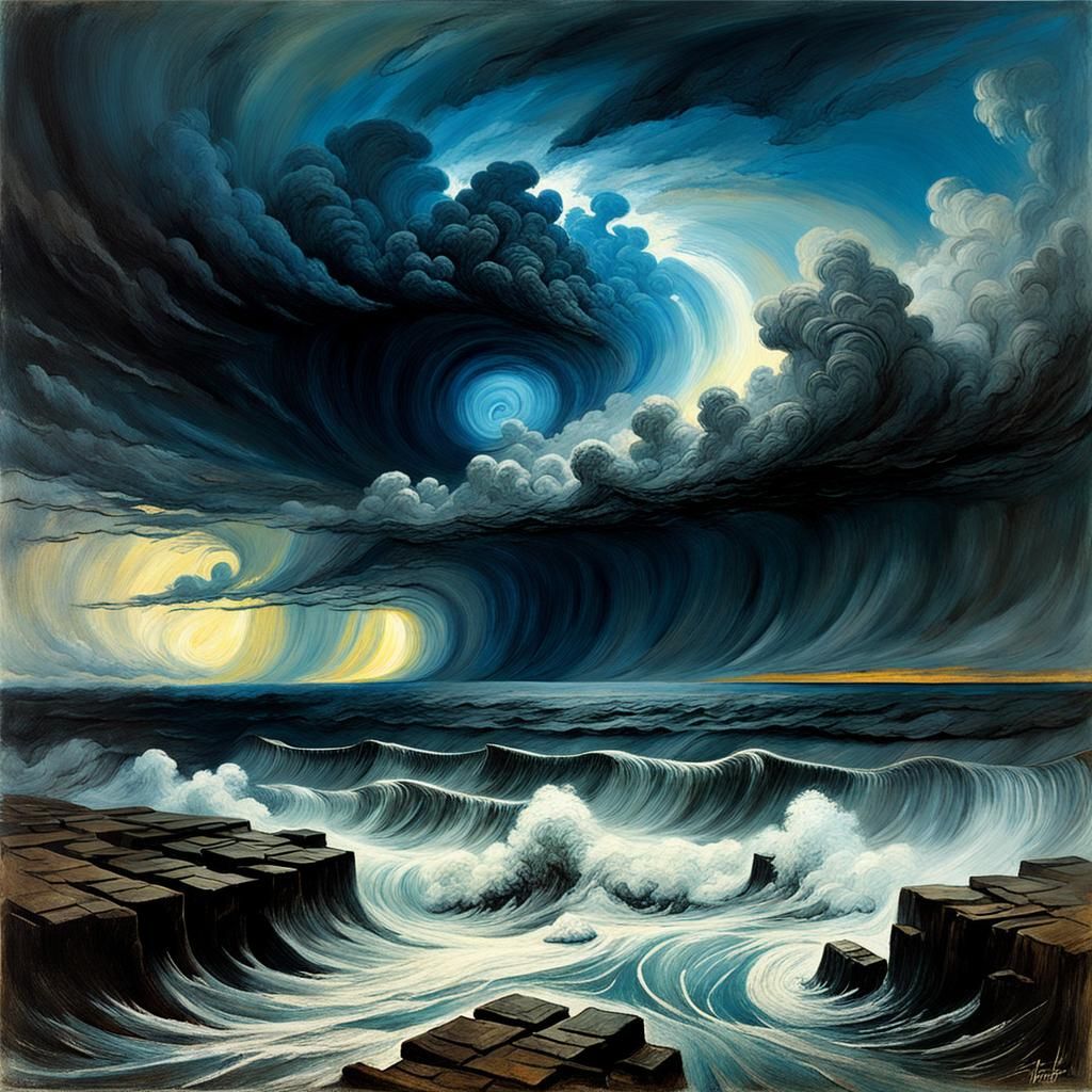 Epic Storm at Ancient Temple Ruins as Digital Impasto