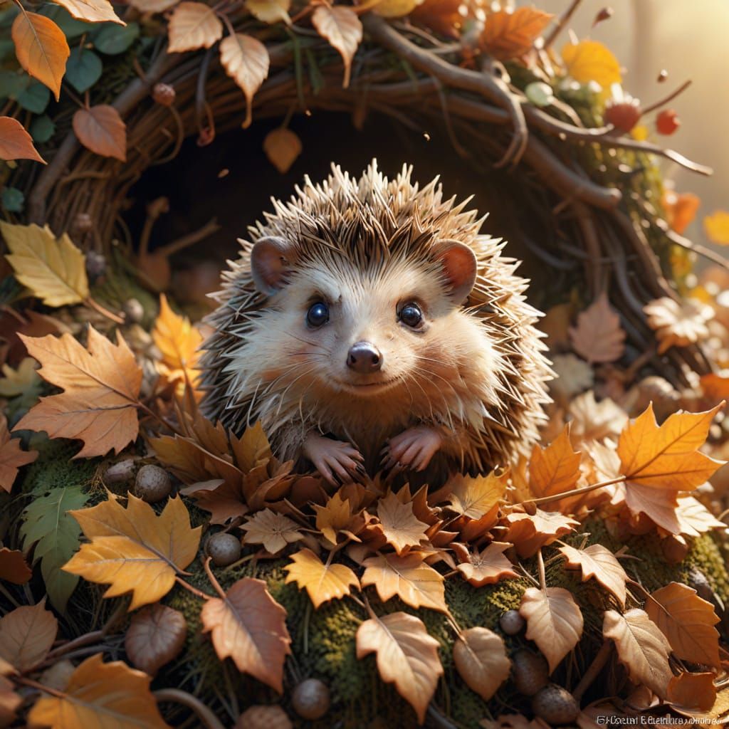 Charming Hedgehog Among Autumn Leaves