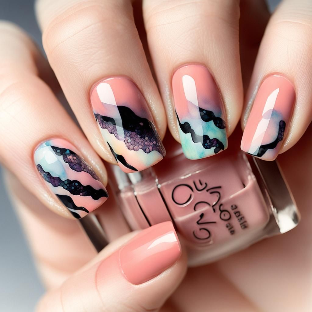 Elegant Snake Nail Art in Watercolor Style