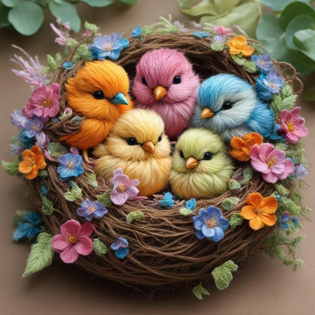 Afternoon in nest for a adorable cute birds.