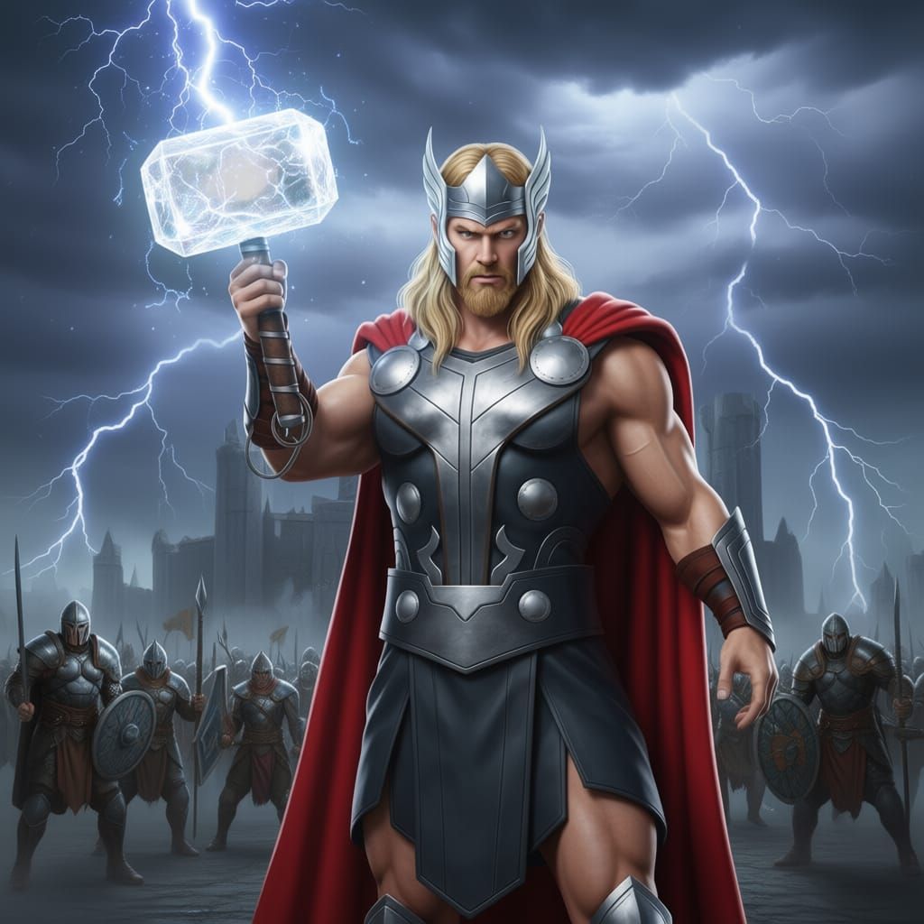Thor Guides Warriors with Lightning-Charged Hammer