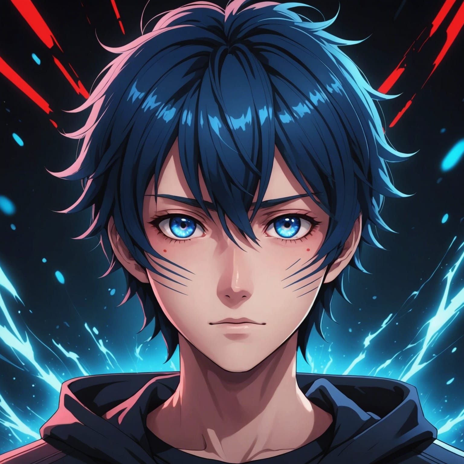 Anime Boy with Glowing Eyes and Hair