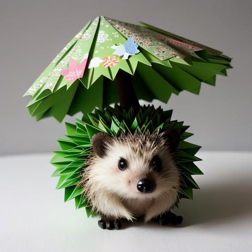 Origami Hedgehog Under Mushroom in the Rain