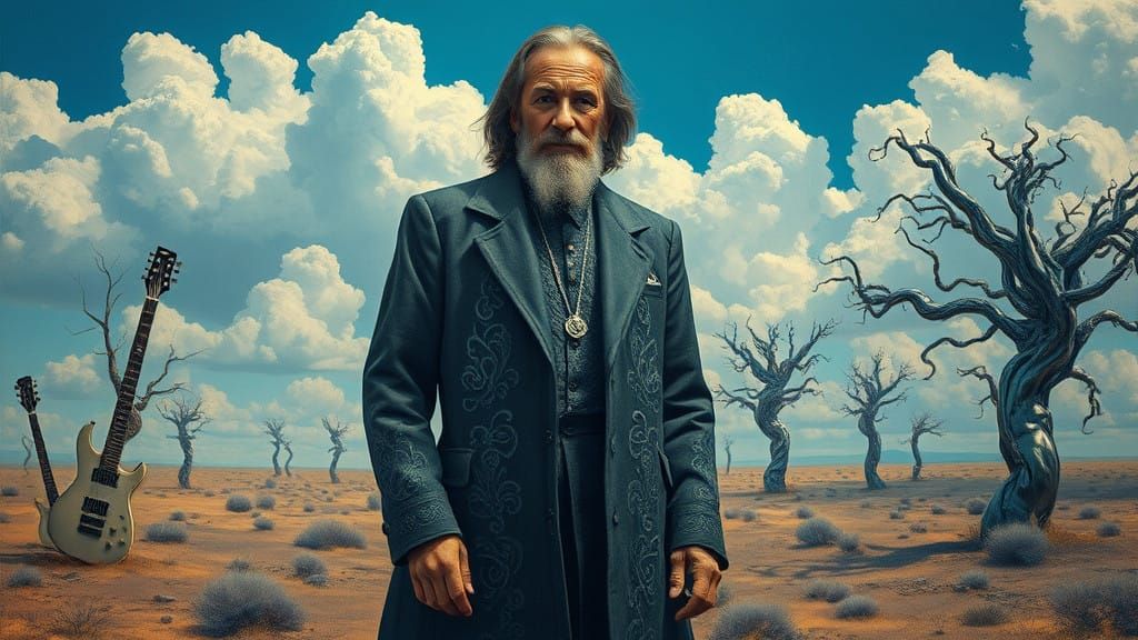 Surreal Heavy Metal Sage in a Dreamlike Landscape