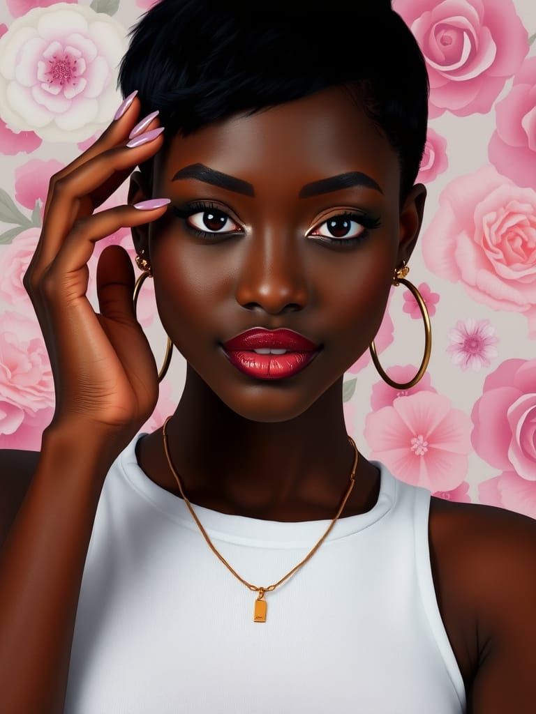 Black Woman with Gold Jewelry in Digital Art Style