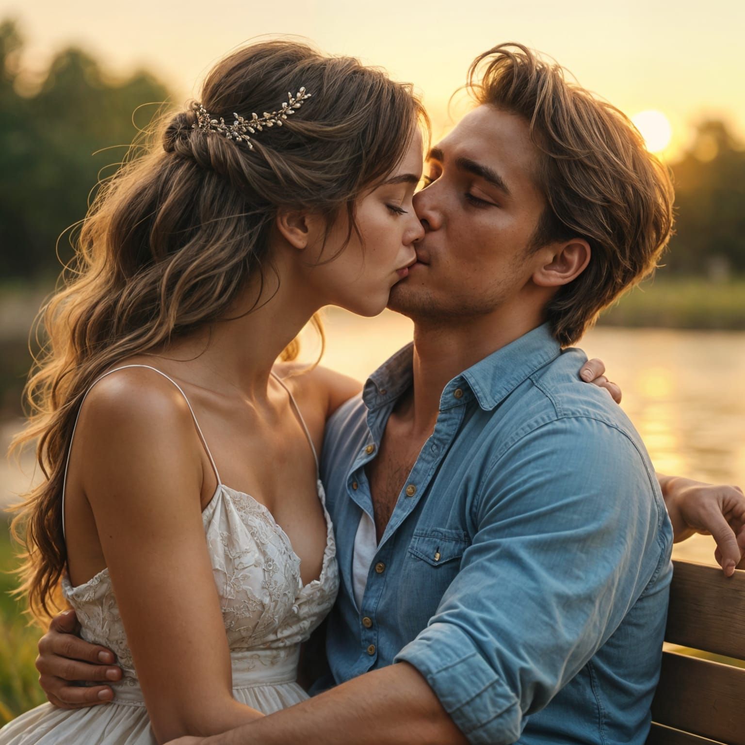 Romantic Couple Embrace in Anticipation of a Kiss