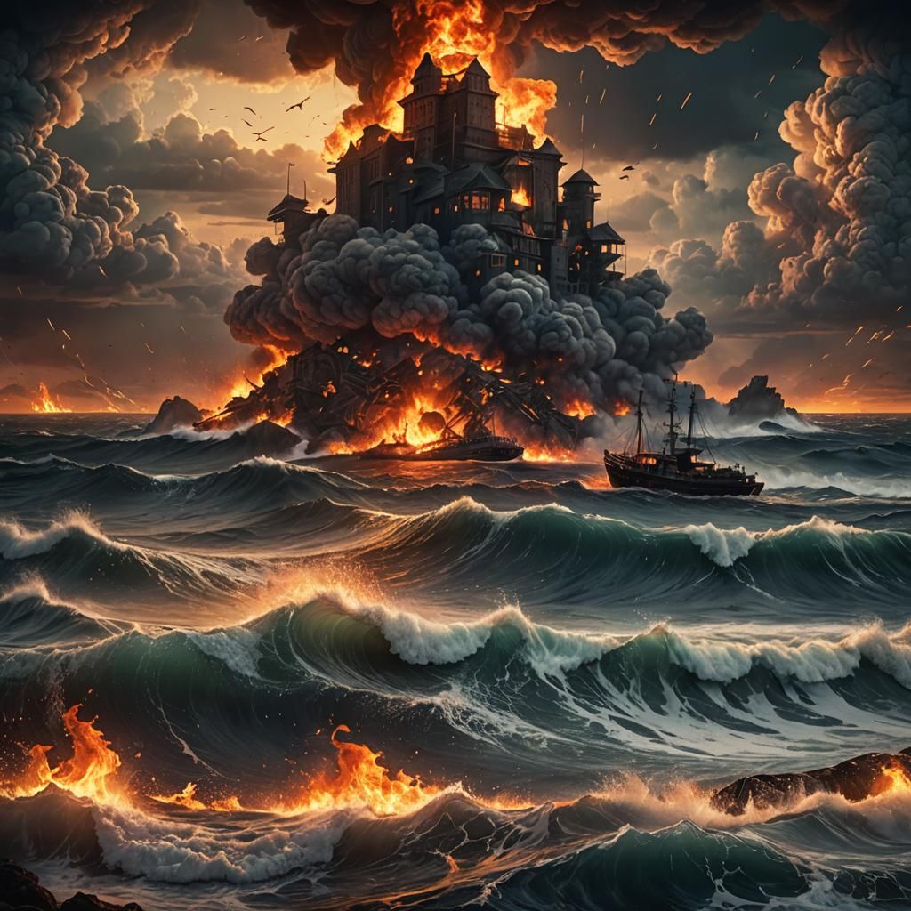Inferno on the Ocean: Dramatic Digital Matte Painting