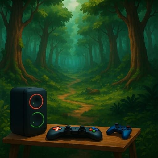 Gaming in a Serene Wooded Landscape