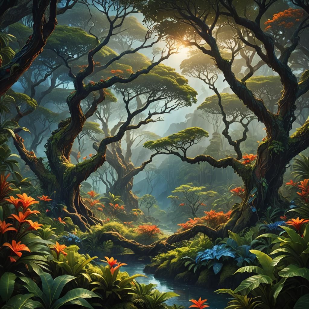 Lush Hawaiian Biosphere Concept Art in Deep Color