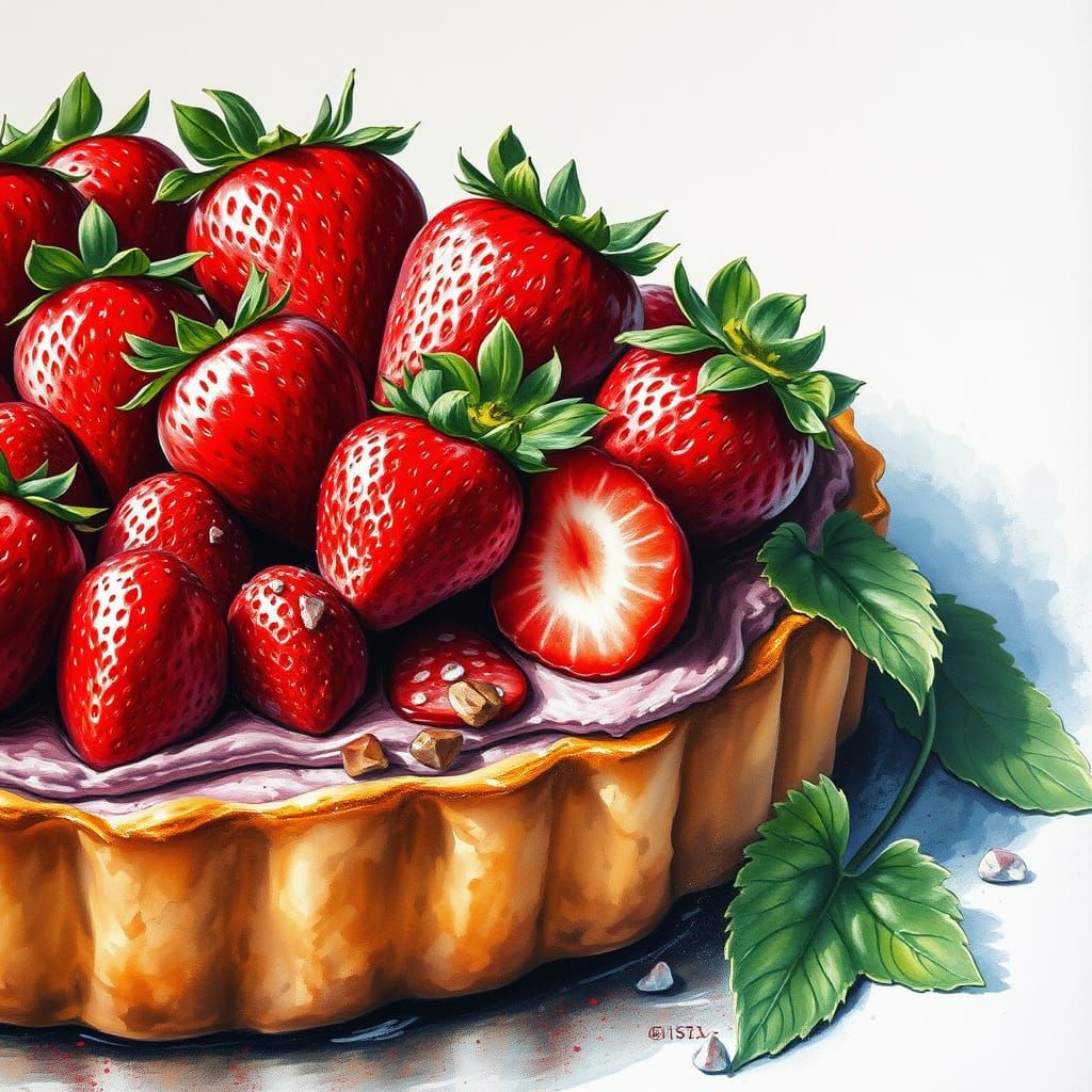 Vibrant Strawberry Tart in Expressive Impressionist Style