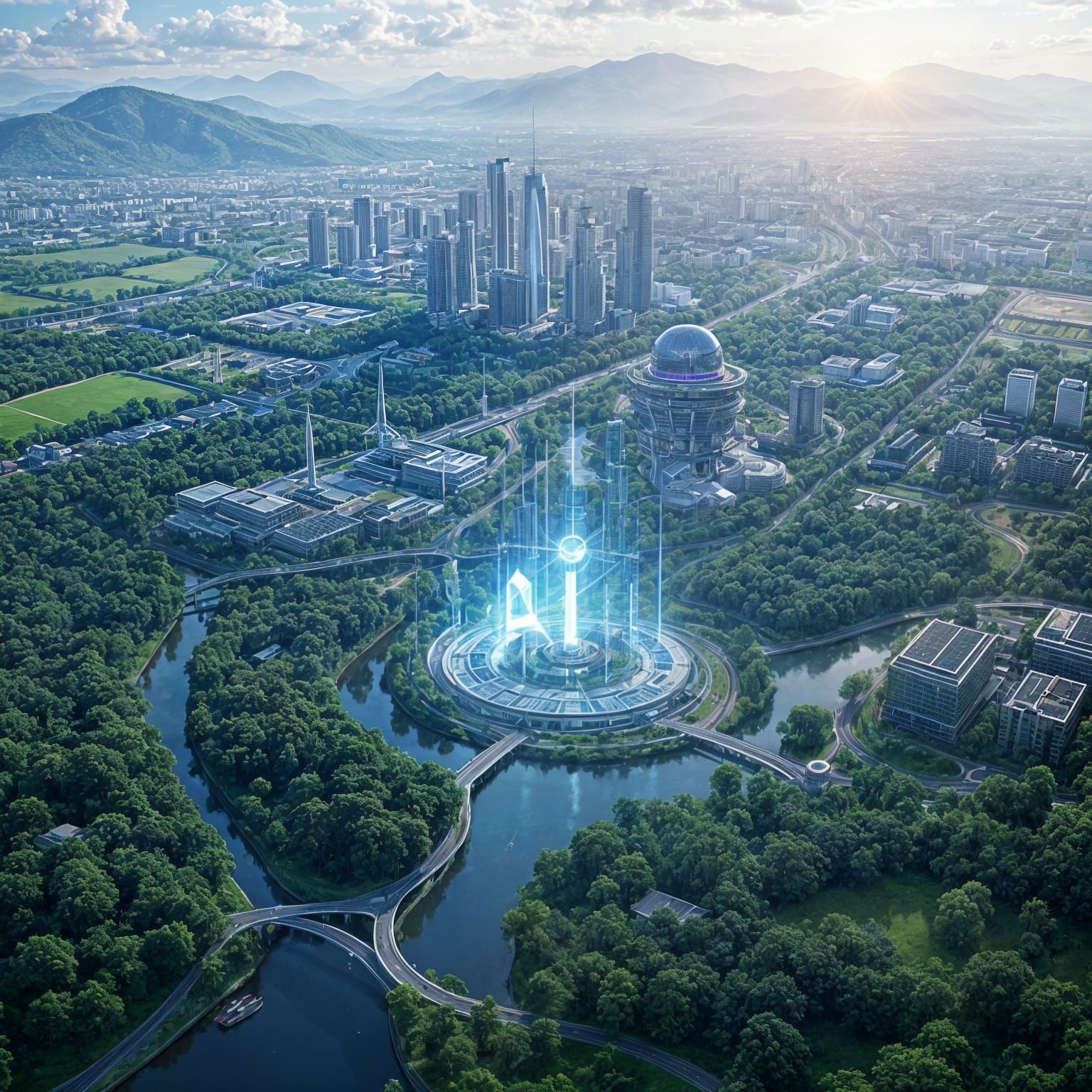 Sustainable Solarpunk Cityscape with Hyperrealistic Greenery