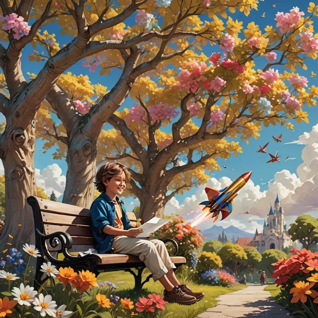 Child with Rocket: Vibrant Fantasy Art