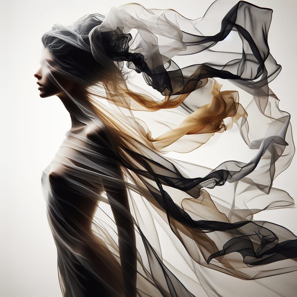 Ethereal Woman Formed from Flowing Silk Scarves