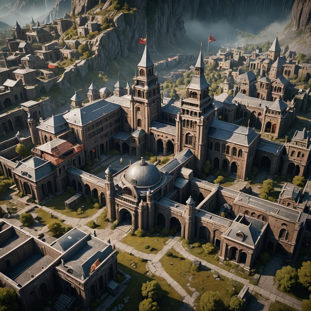 Detailed Military Compound in Fantasy Concept Art