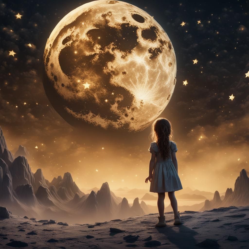 Girl on the Moon Reaching for Stars