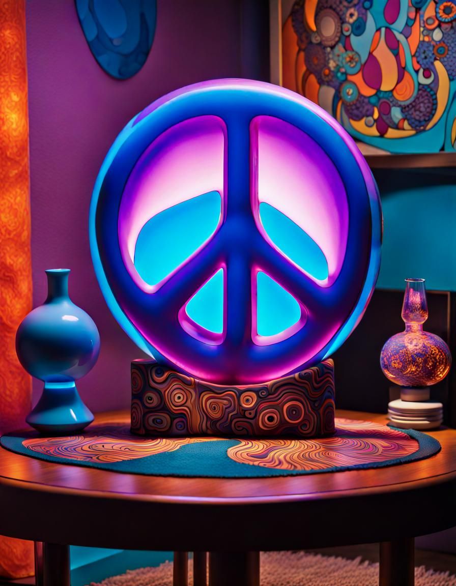 Groovy 1970s Peace Lamp in Digital Matte Painting