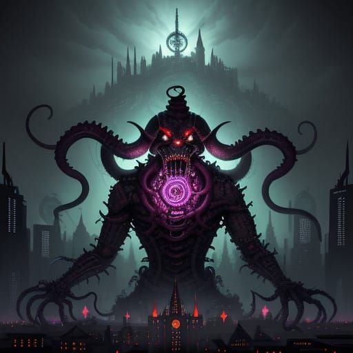 ClayFighter character Octohead conjuring a demon, Cities: Sk...