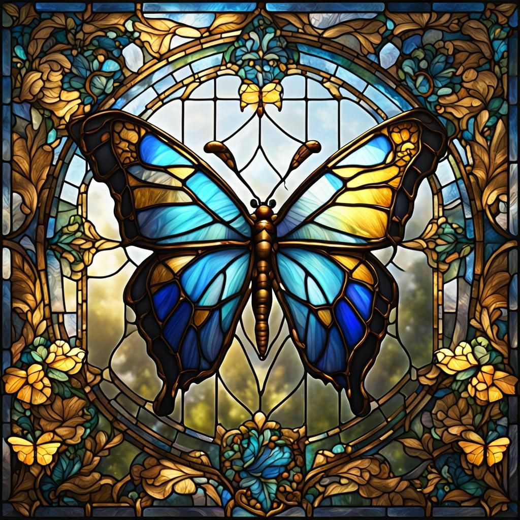 Stained Glass Butterfly with Gold Wings