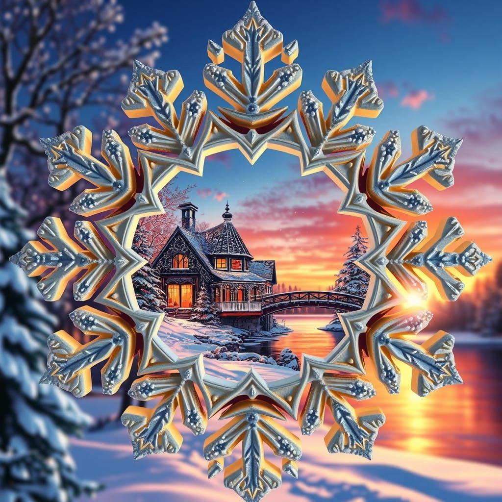 Surreal Snowflake Wonderland in Kincaid Style