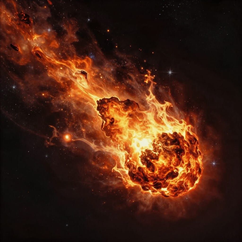 Fiery Meteorite Blazes Through Starry Night Sky