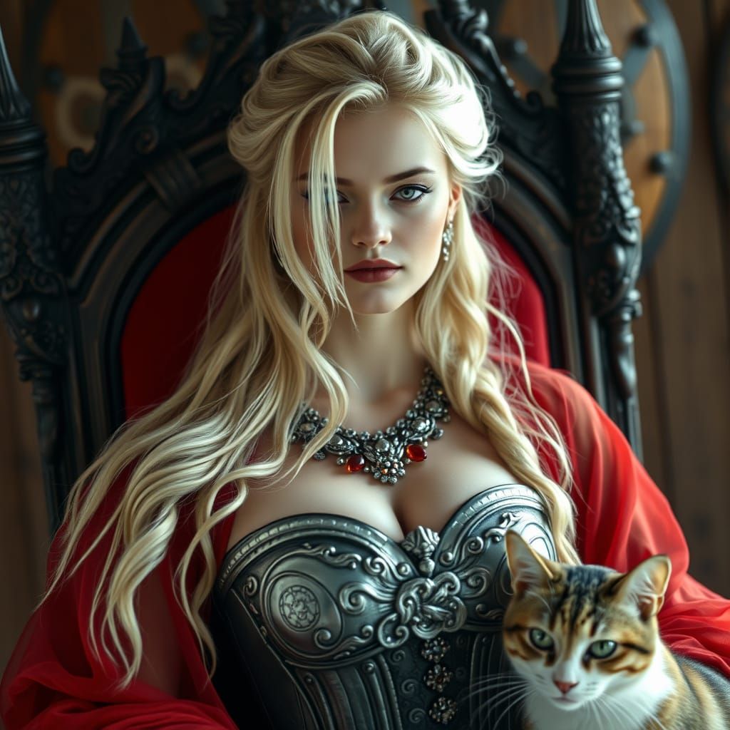 Viking Goddess with Cat in a Cinematic Film Still