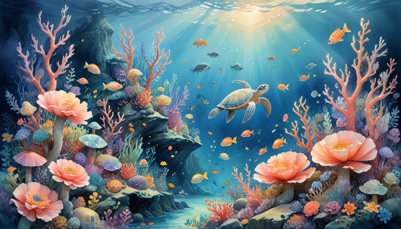 Coral Reef in Watercolor Style