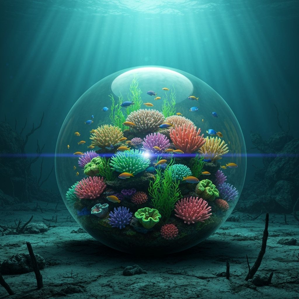 Coral Ecosystem in Glass Orb, Digital Render