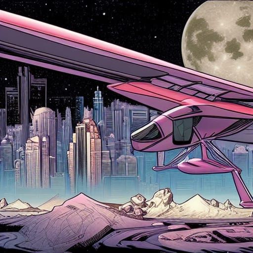 Futuristic Lunar Metropolis in Comic Book Style
