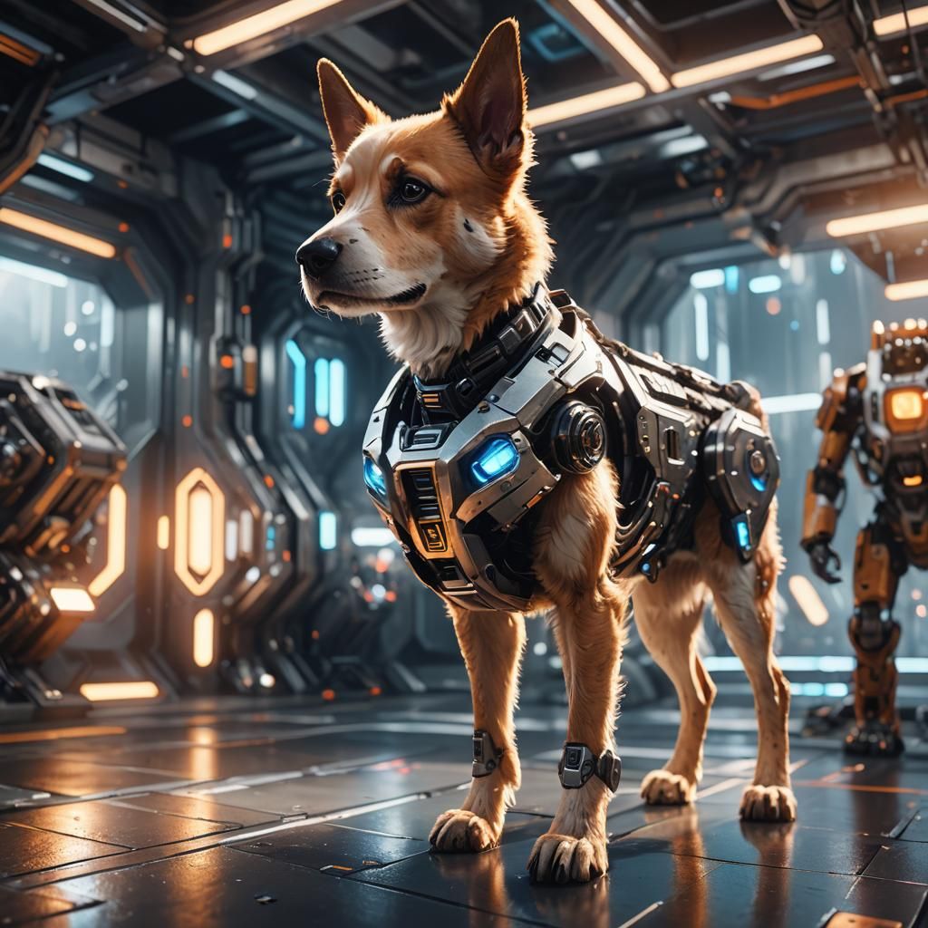 Cute Dog in Futuristic Sci-Fi Setting