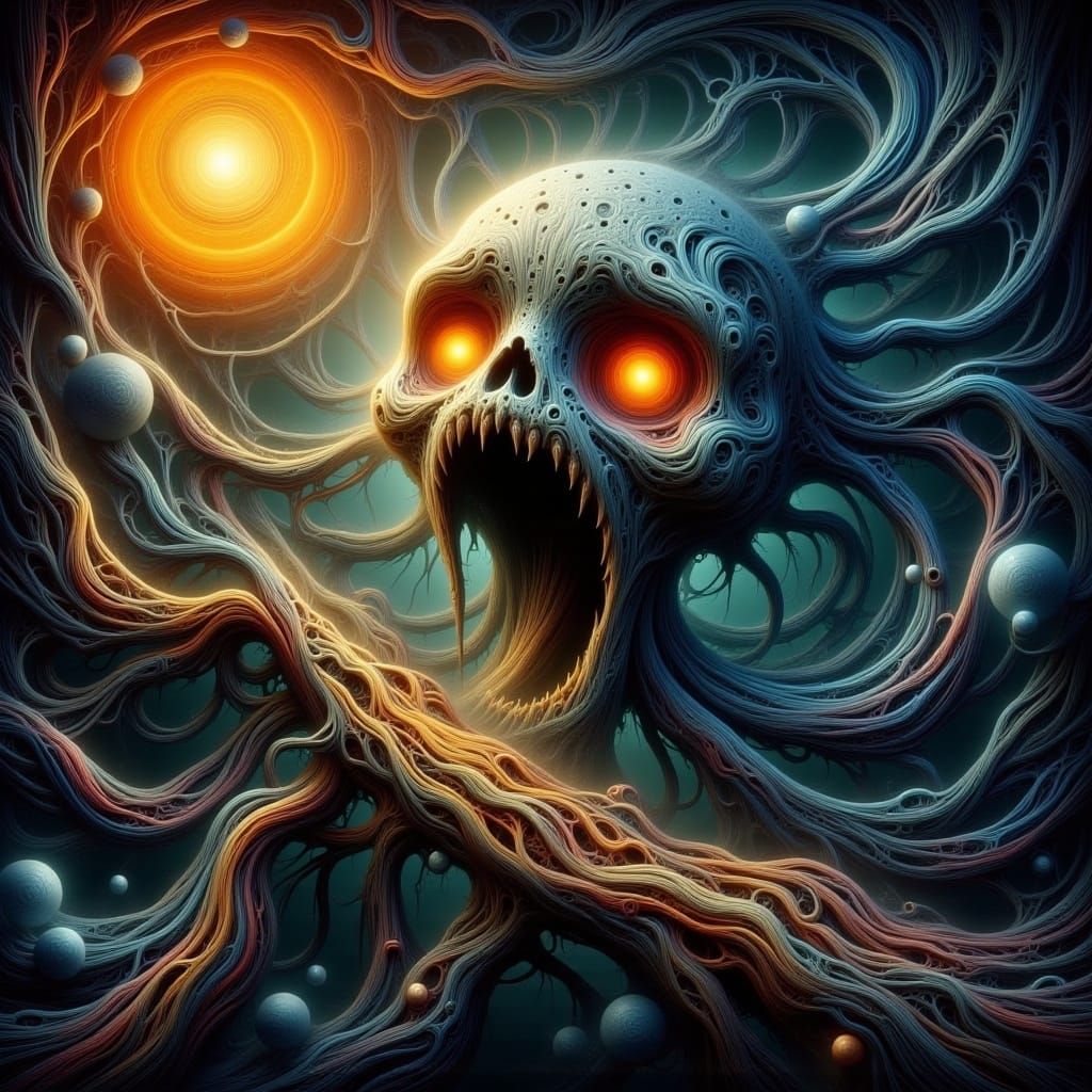 Emotive Moon Screaming Under Sun in Psychedelic Fractal