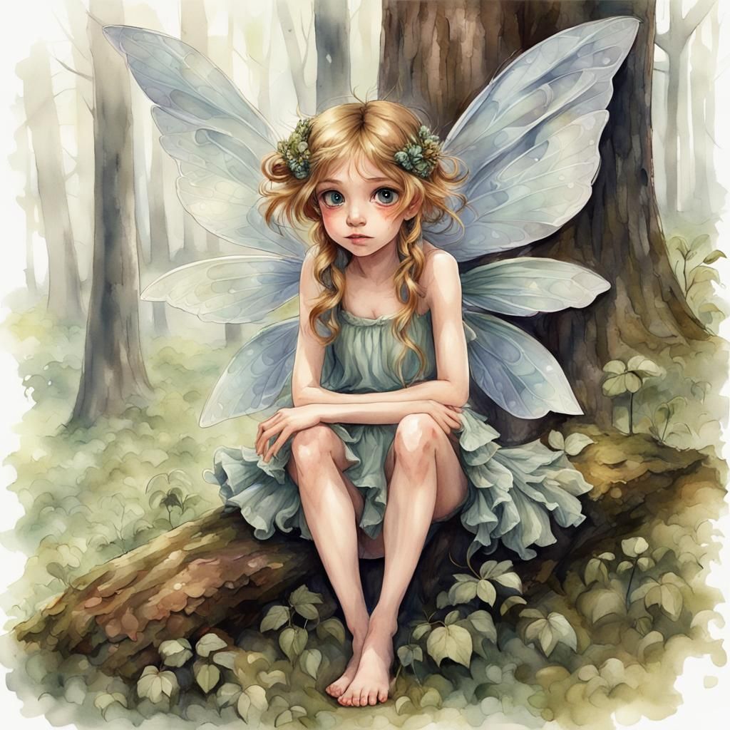 Enchanted Fairy in Forest, Detailed Watercolor Digital Art