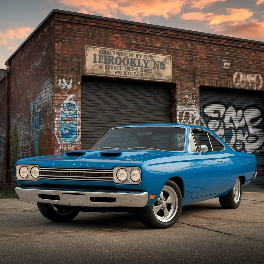 Vintage Blue Road Runner Muscle Car in Brooklyn