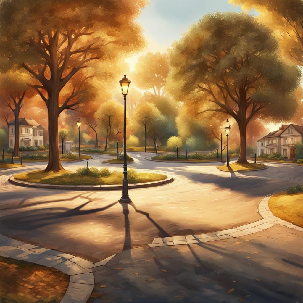 Quiet Roundabout at Golden Hour in 4K