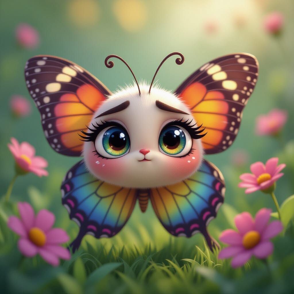 Confused Rainbow Butterfly: Cute 3D Digital Art